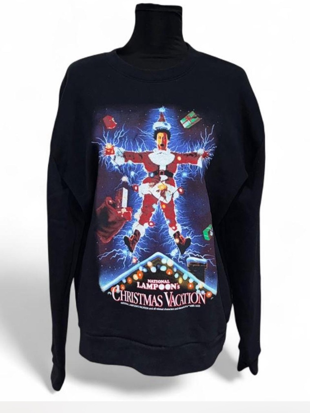 Hollister Black Christmas Vacation Graphic Crewneck with Blue Accents
